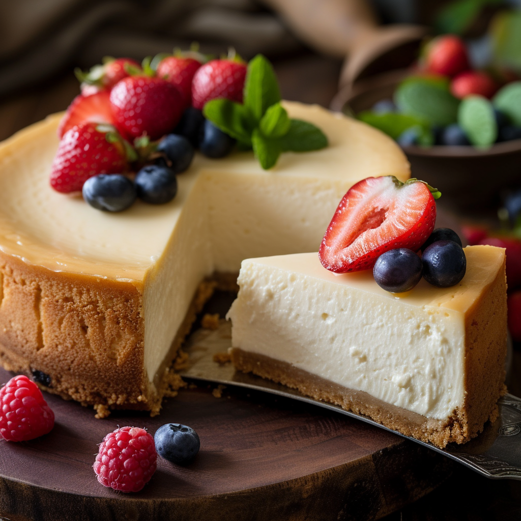 Un gâteau au fromage sur une assiette | Source : Midjourney