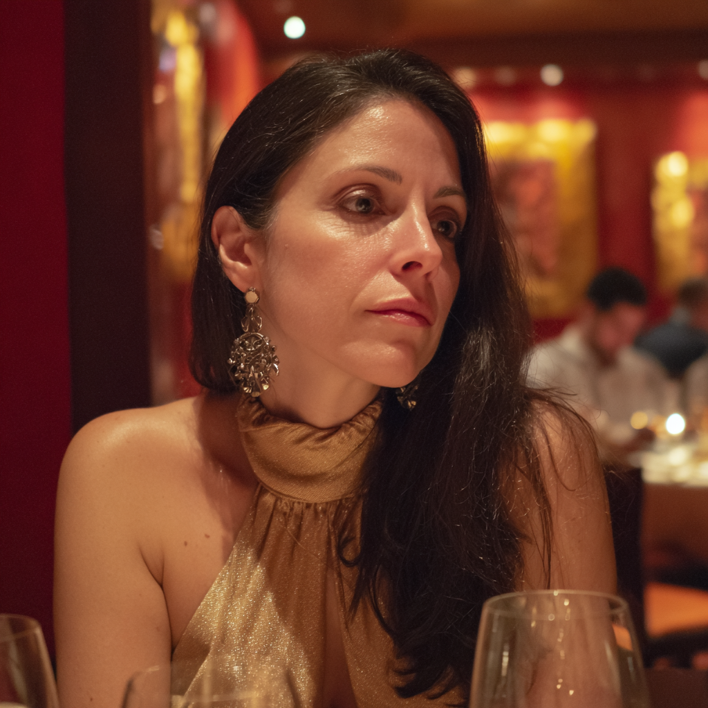 Une femme agacée assise à une table | Source : Midjourney