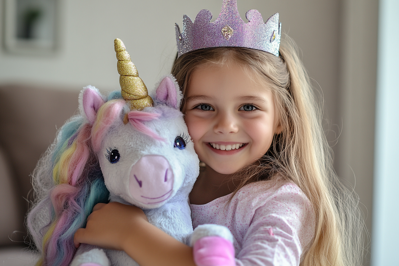 Une fille tenant une licorne jouet | Source : Midjourney