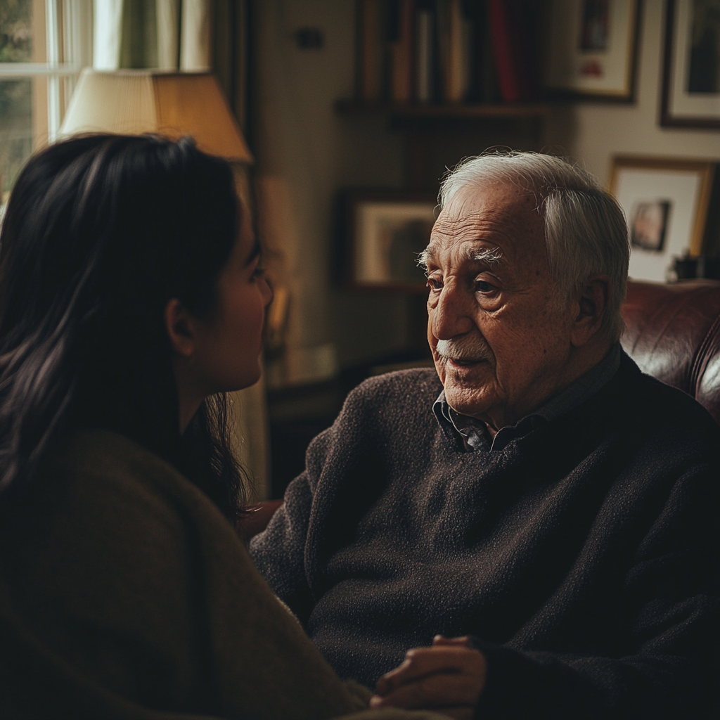 Un homme parle à une jeune femme | Source : Midjourney