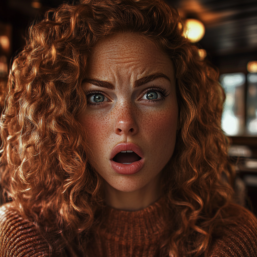 Une femme choquée dans un café | Source : Midjourney