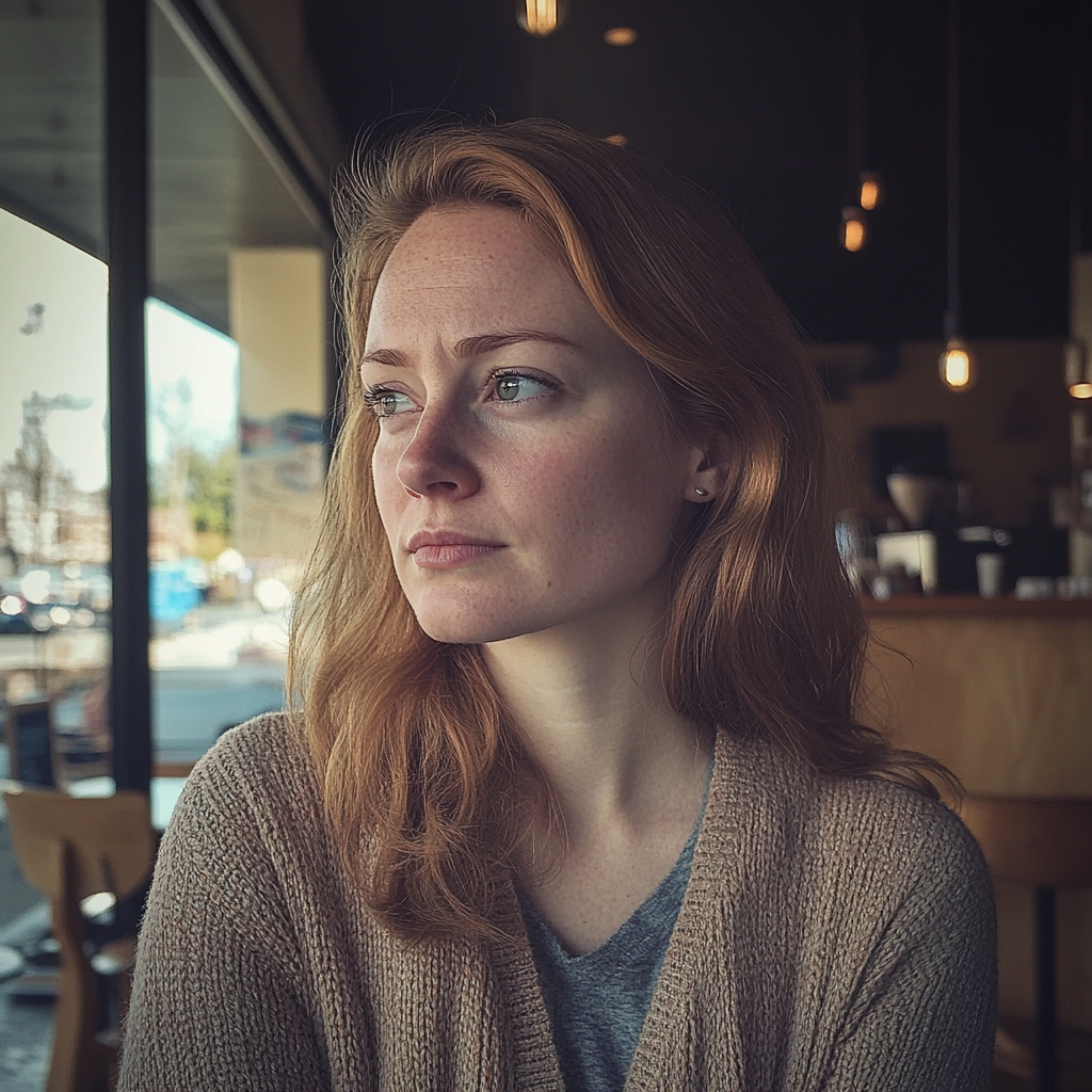 Une femme dans un café | Source : Midjourney