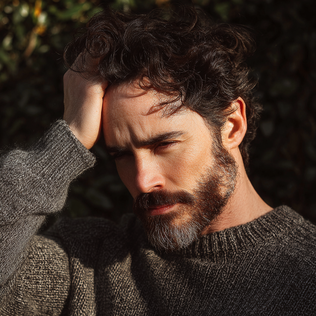 Un homme debout, la main sur la tête | Source : Midjourney