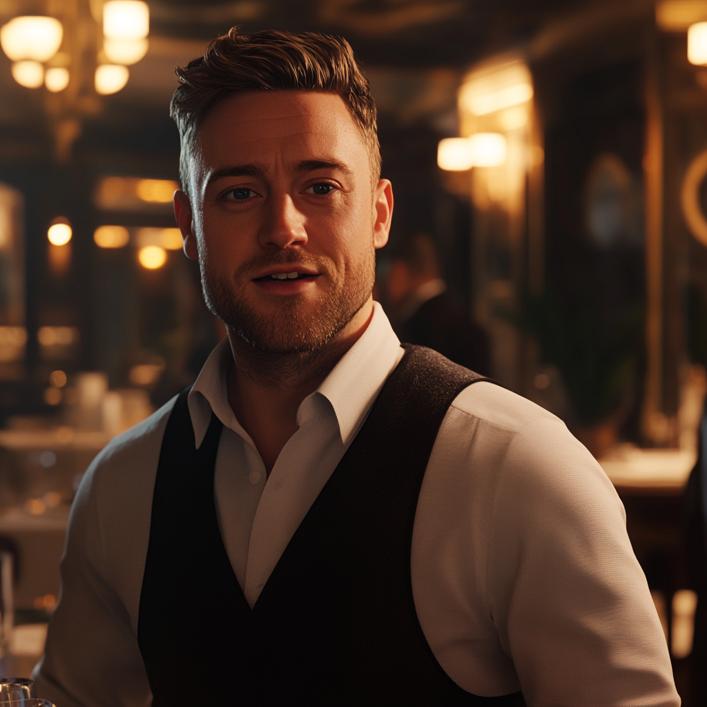 Un homme parle aux clients dans un restaurant | Source : Midjourney