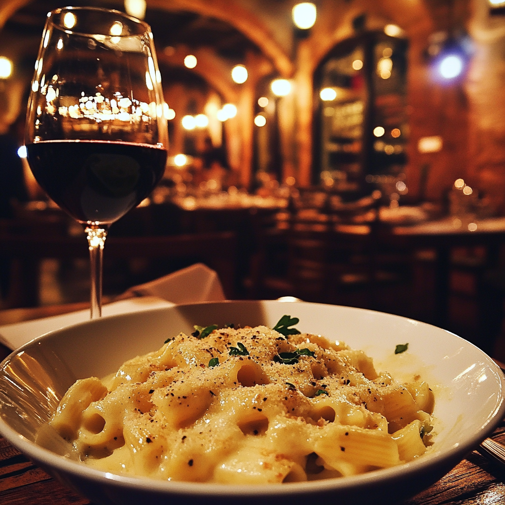 Nourriture et vin dans un restaurant | Source : Midjourney