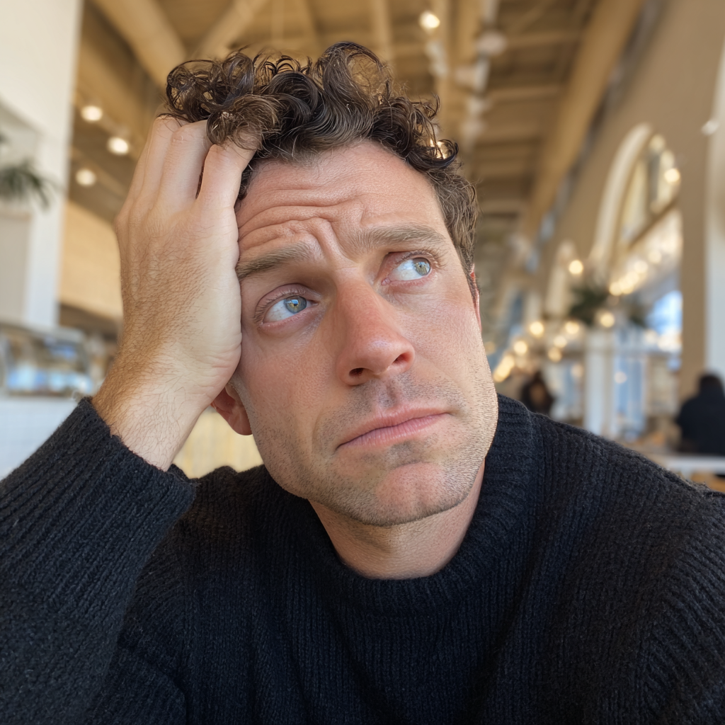 Un homme bouleversé, la main sur la tête | Source : Midjourney