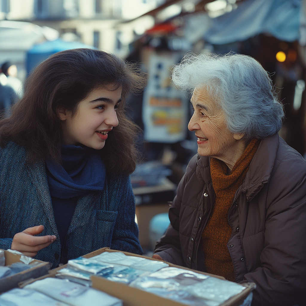 Deux femmes heureuses qui parlent | Source : Midjourney