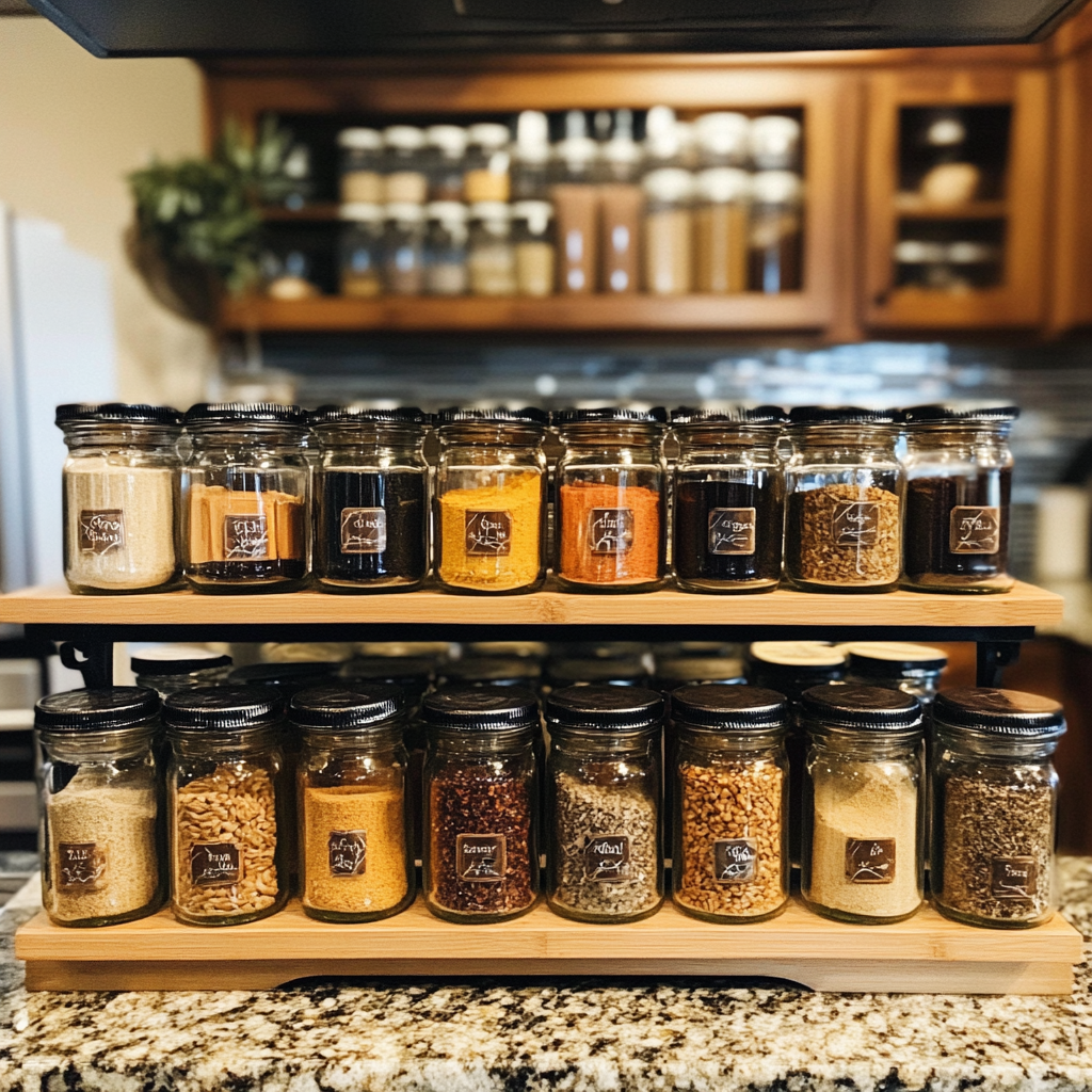 Une étagère à épices sur un comptoir de cuisine | Source : Midjourney