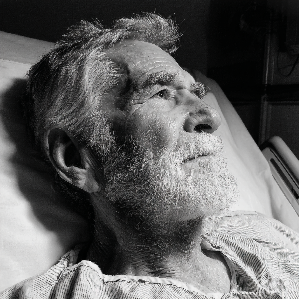 Un vieil homme se reposant dans un lit d'hôpital | Source : Midjourney