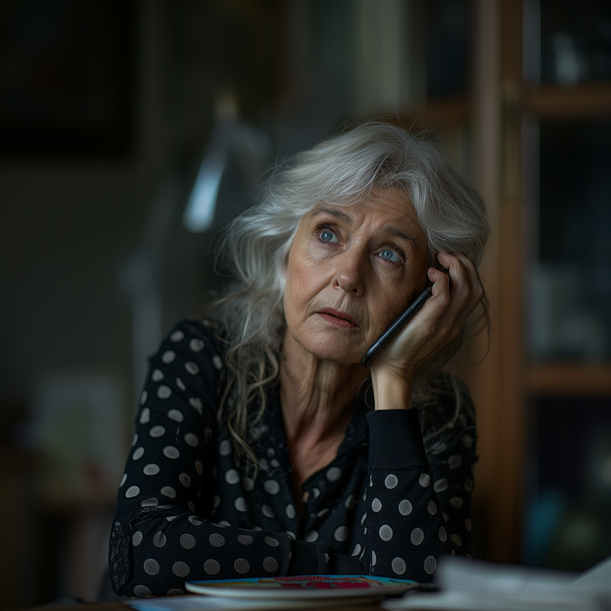 Une femme à l'air triste lors d'un appel téléphonique | Source : Midjourney