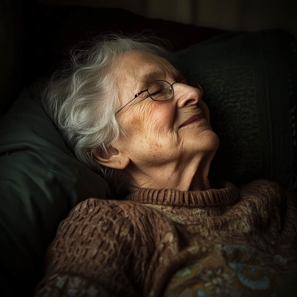 Une femme âgée qui sourit dans son sommeil | Source : Midjourney