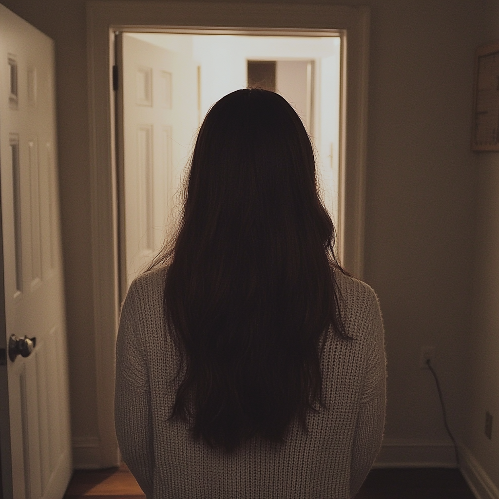 Une femme debout dans un couloir d'appartement | Source : Midjourney