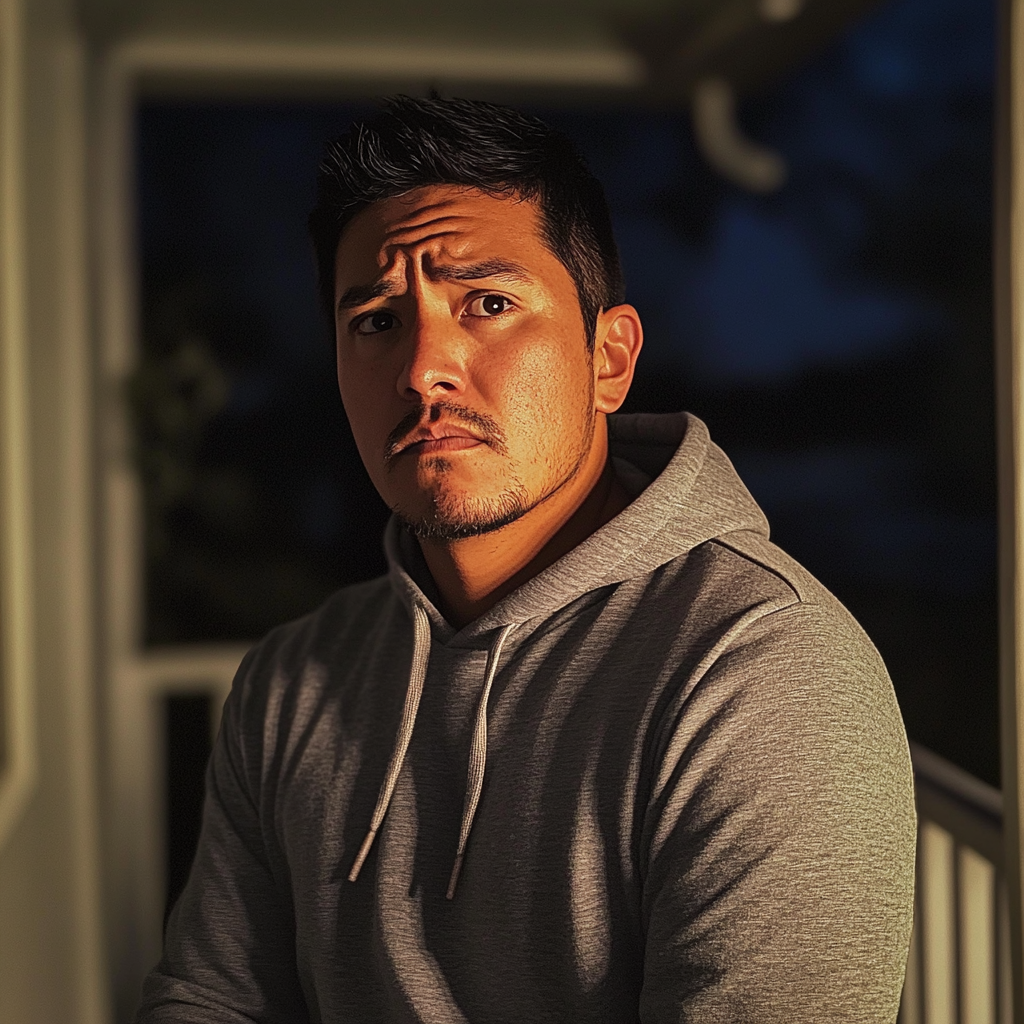 Un homme bouleversé debout sous un porche | Source : Midjourney