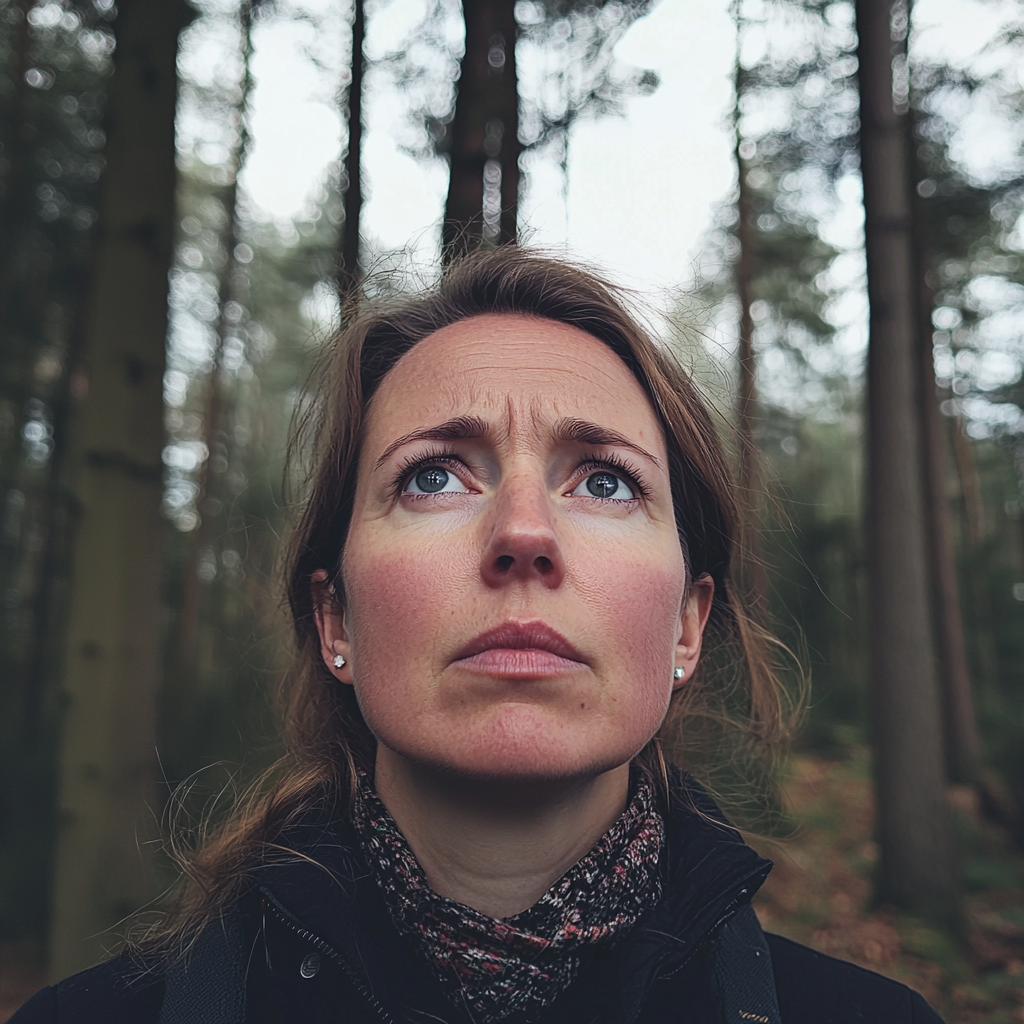 Une femme dans les bois à l'air préoccupé | Source : Midjourney