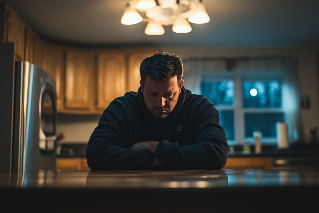 Un homme triste dans une cuisine | Source : Midjourney