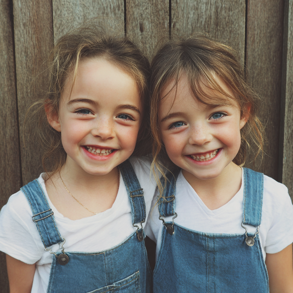 Petites filles jumelles souriantes | Source : Midjourney