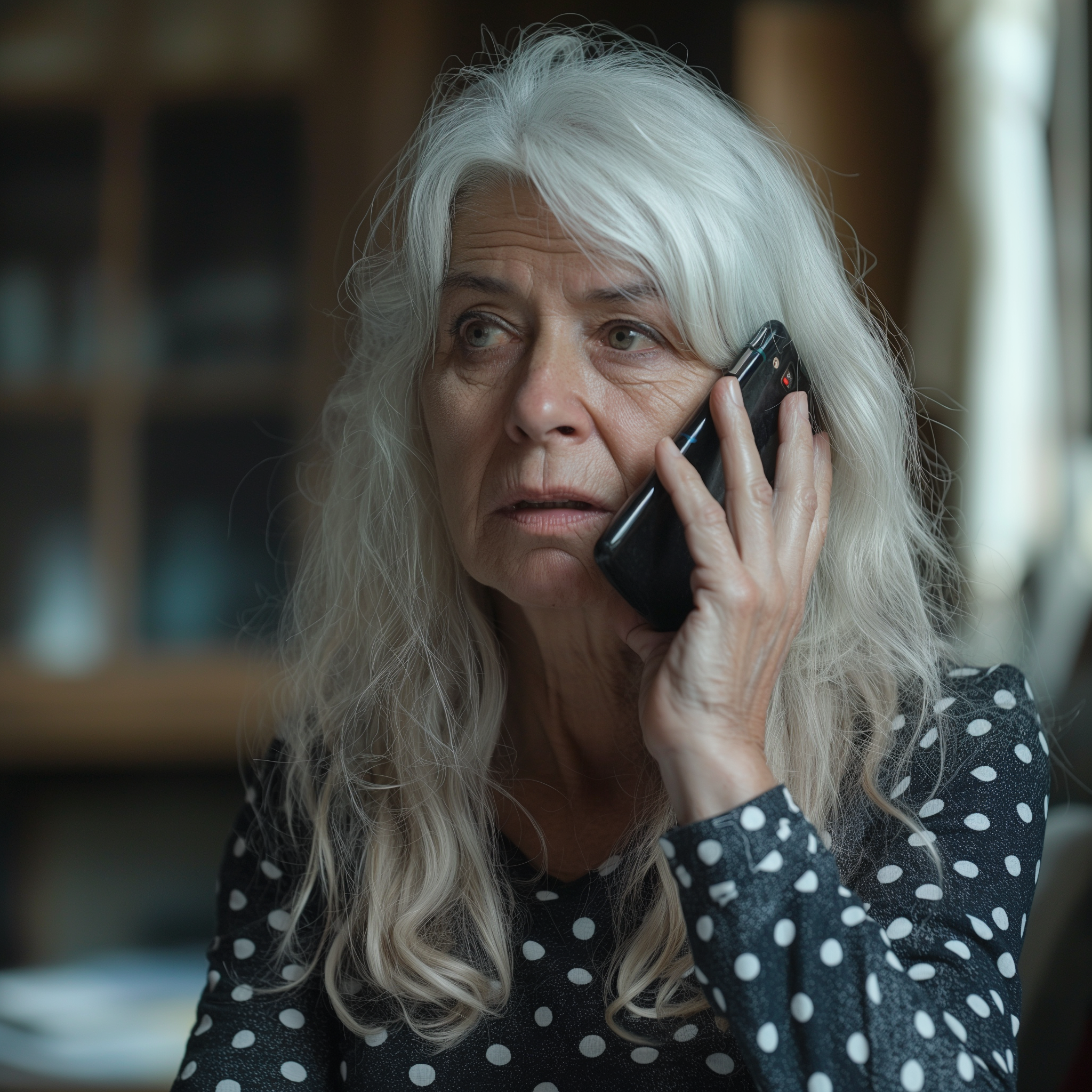 Une femme âgée en train de téléphoner chez elle | Source : Midjourney