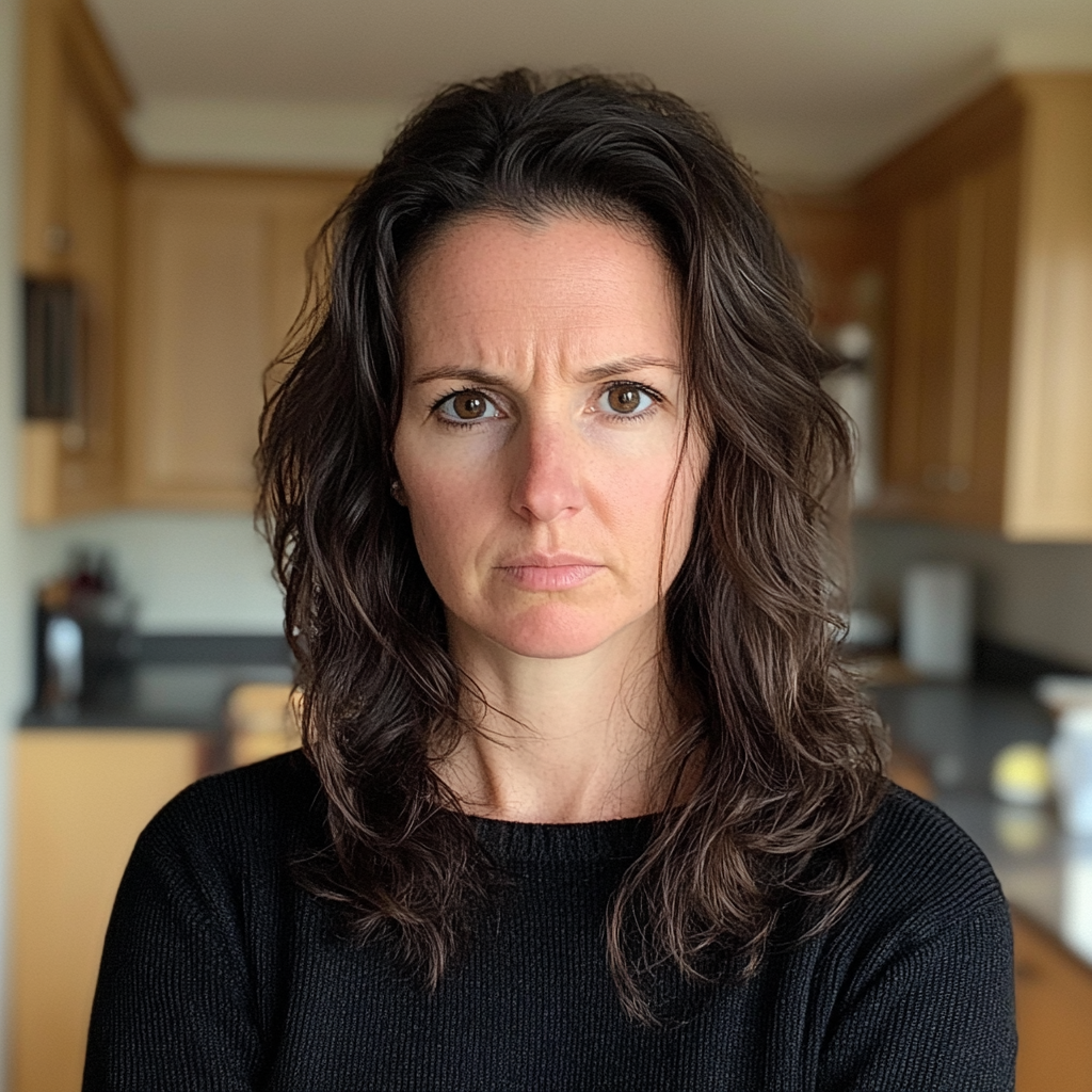 Une femme fronçant les sourcils debout dans une cuisine | Source : Midjourney