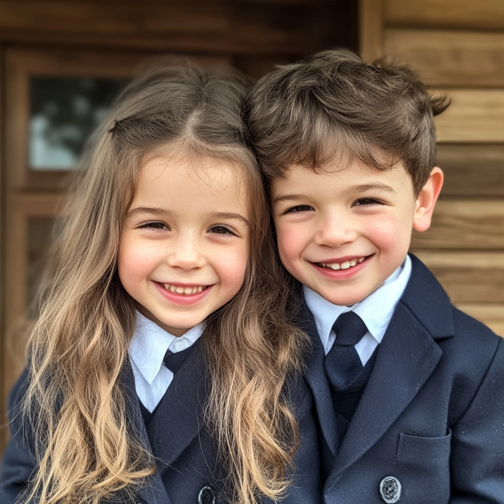 Deux enfants en uniforme scolaire | Source : Midjourney