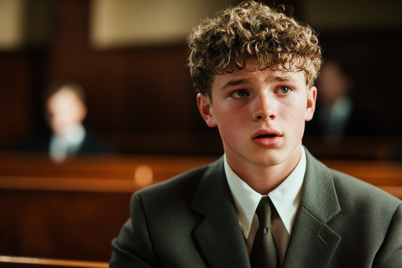 Un jeune homme s'exprimant dans une salle d'audience | Source : Midjourney