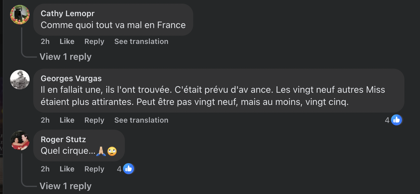 Commentaires que quelques internautes sur Miss France 2025 | Source : Facebook/Gala