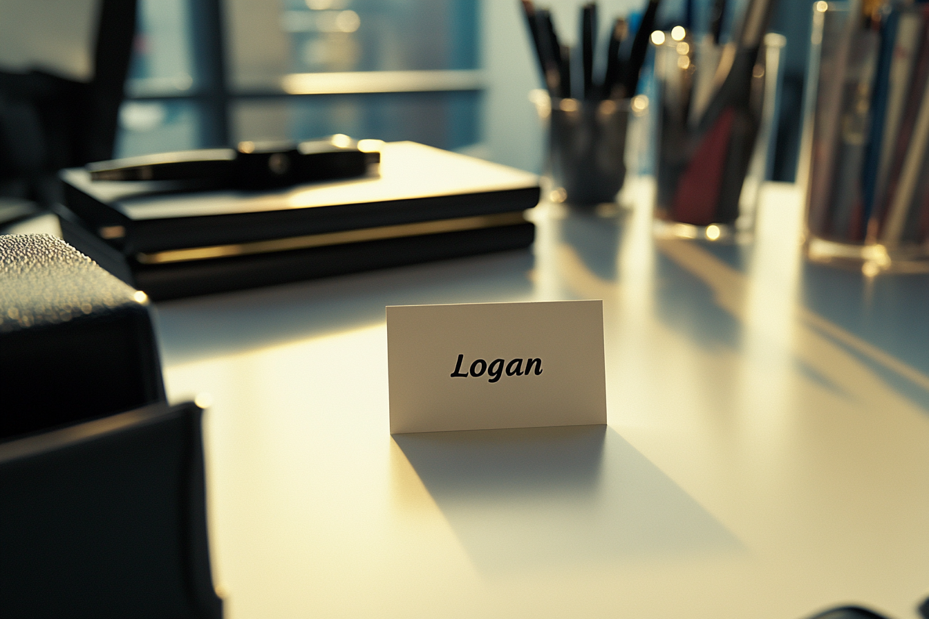 Une carte de contact sur un bureau avec la mention " Logan " | Source : Midjourney