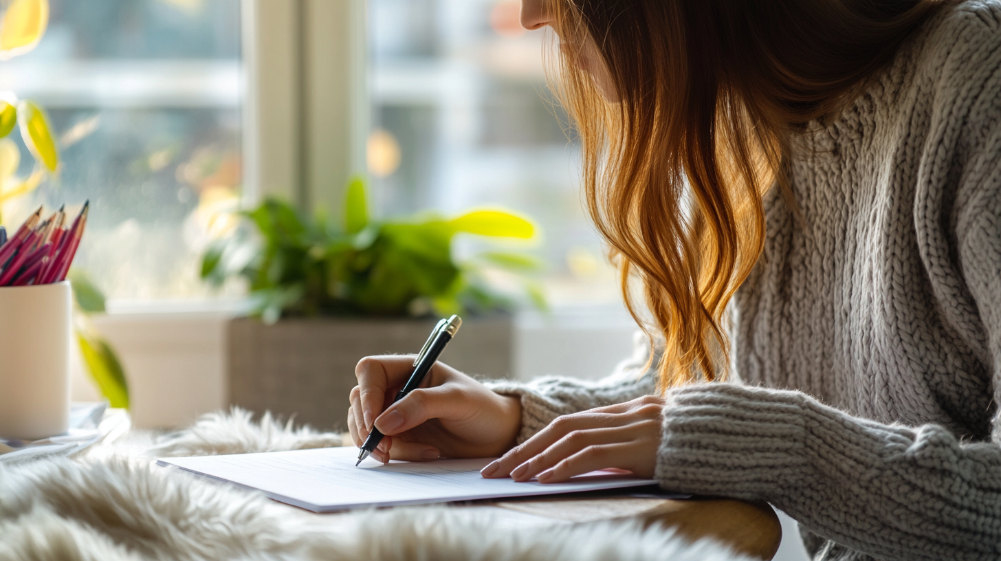 Une femme qui écrit une lettre | Source : Midjourney