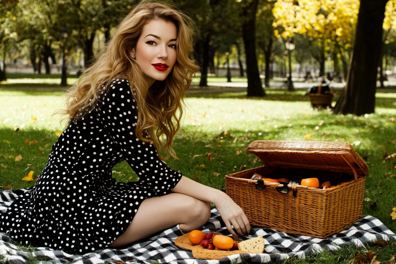 Une femme en train de pique-niquer dans un parc | Source : Midjourney