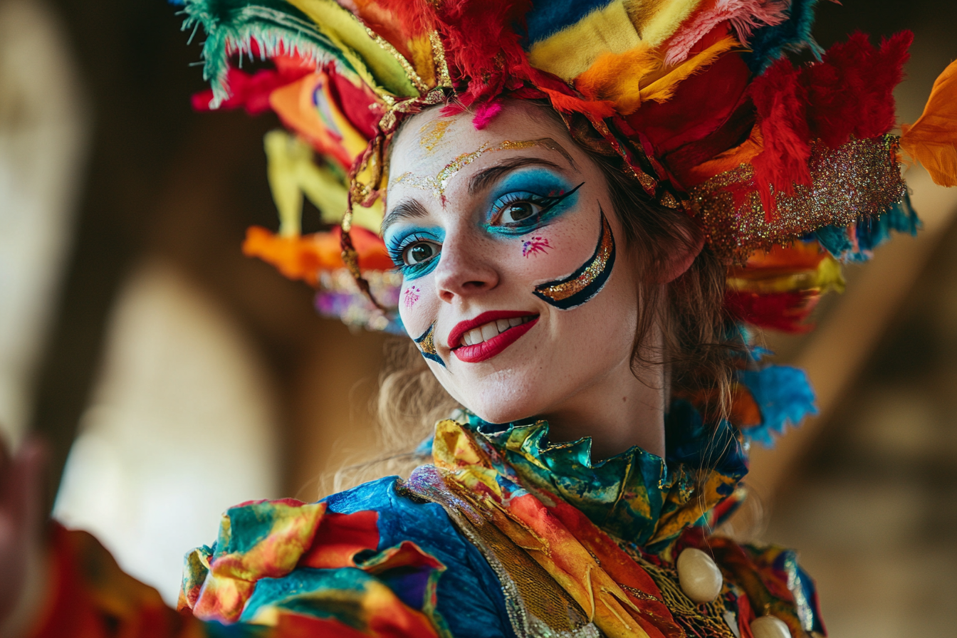 Une artiste de carnaval s'adressant à quelqu'un | Source : Midjourney