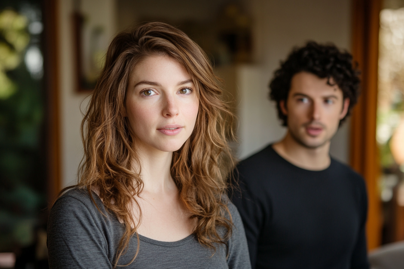 Un homme et une femme qui parlent dans un salon | Source : Midjourney