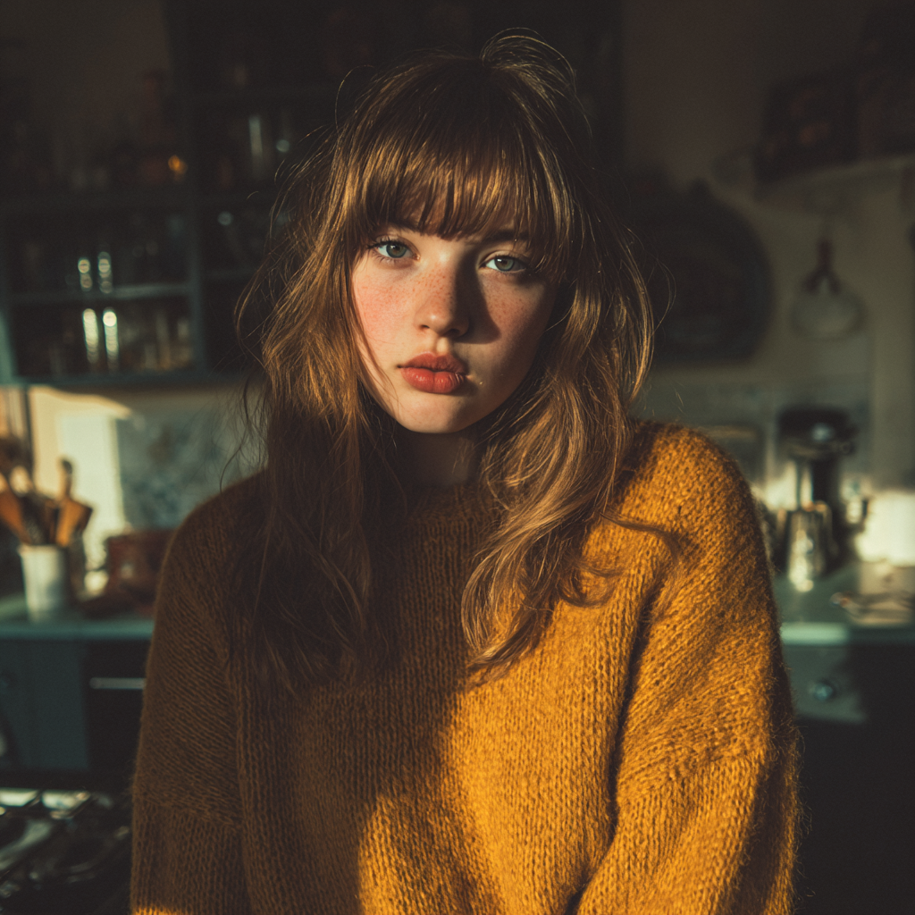 Une adolescente bouleversée debout dans une cuisine | Source : Midjourney