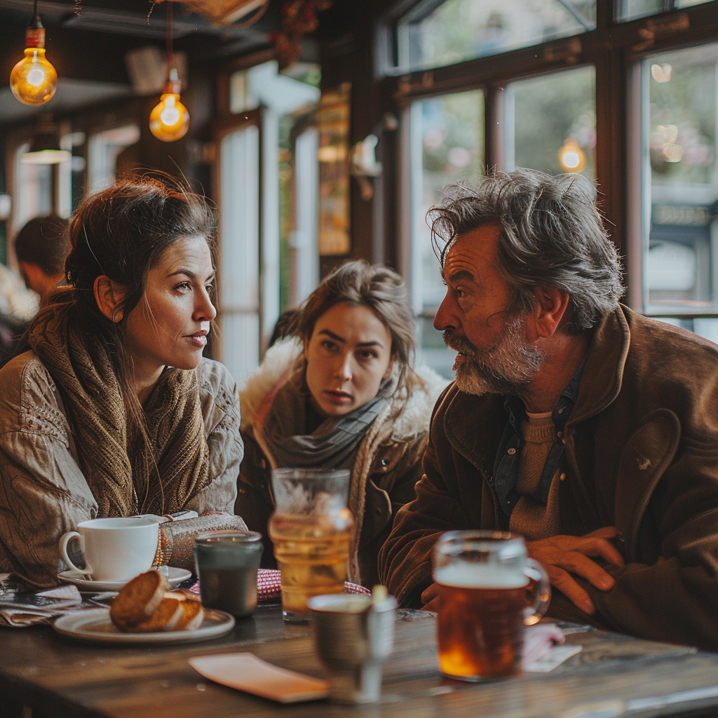 Une femme avec ses parents dans un restaurant | Source : Midjourney