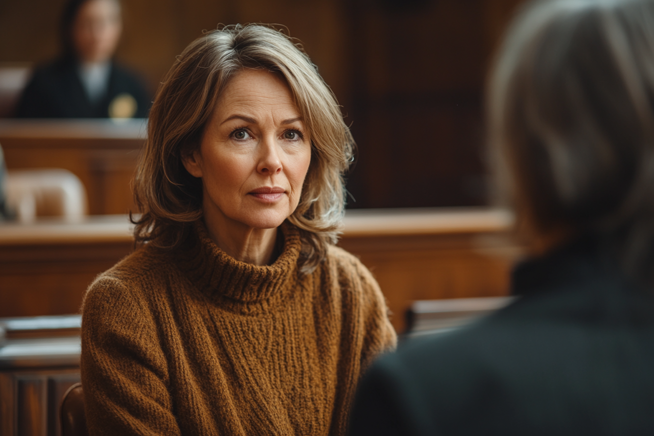 Femme sérieuse parlant à un juge | Source : Midjourney