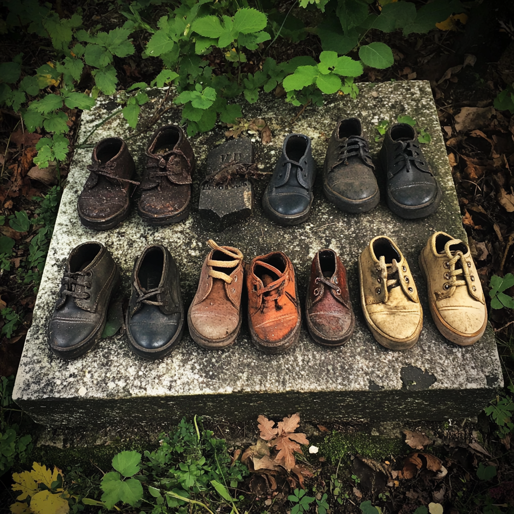 Chaussures placées sur une pierre tombale dans un cimetière | Source : Midjourney