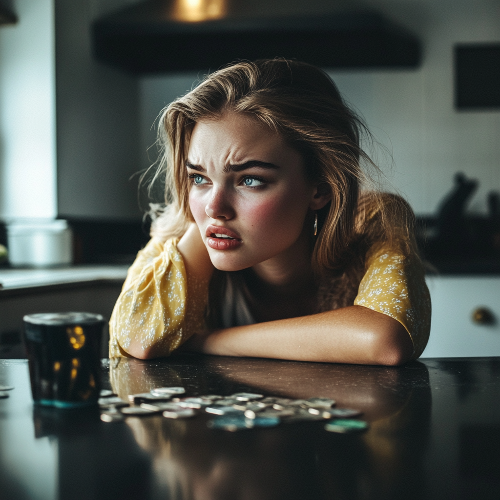 Une femme qui regarde tristement au loin | Source : Midjourney