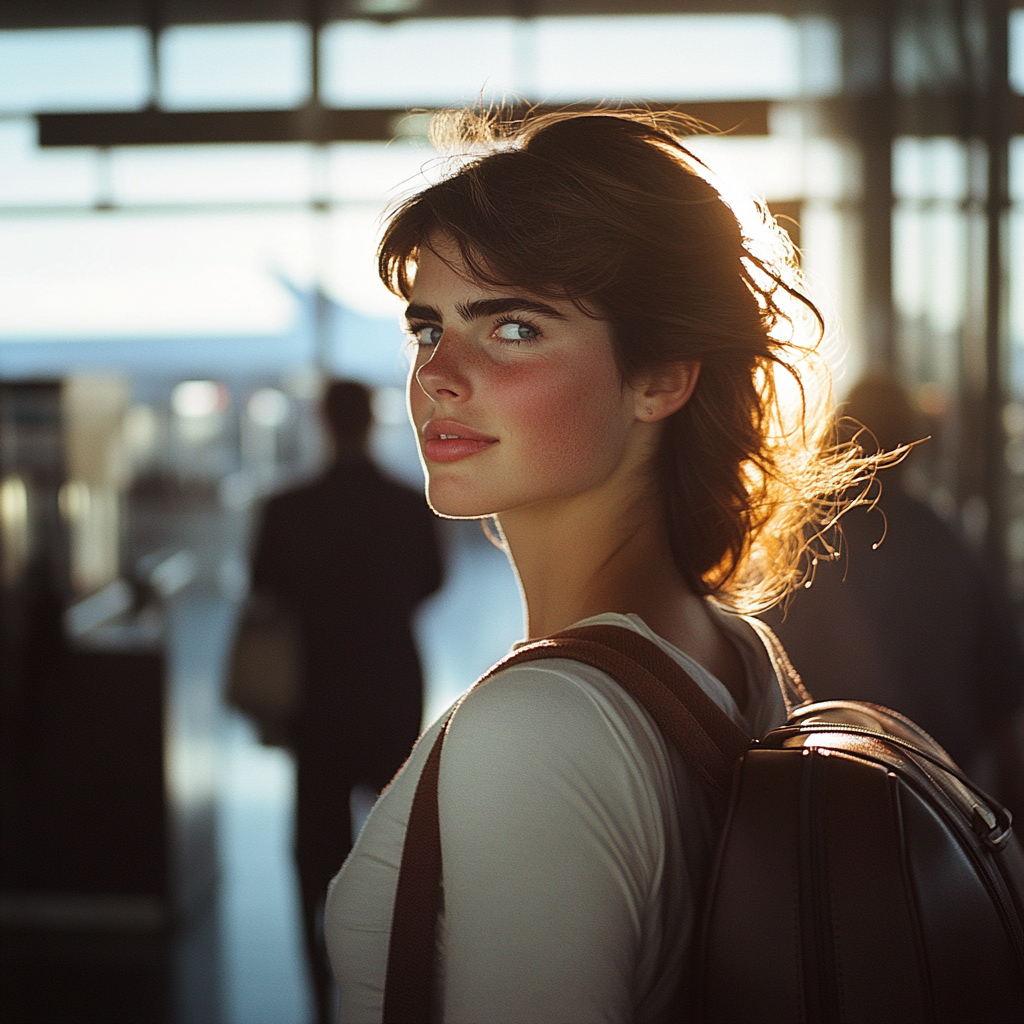 Une femme satisfaite quittant l'aéroport | Source : Midjourney