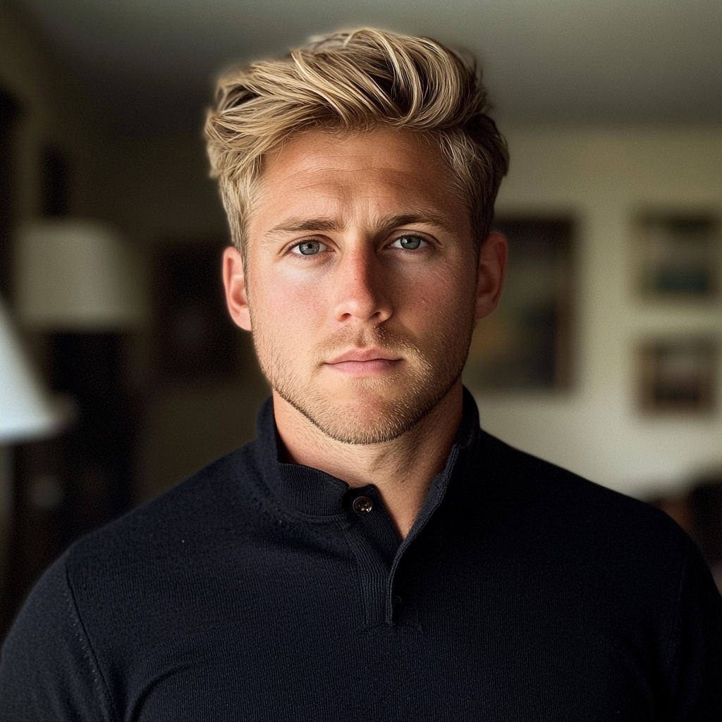 Un homme debout dans un salon | Source : Midjourney