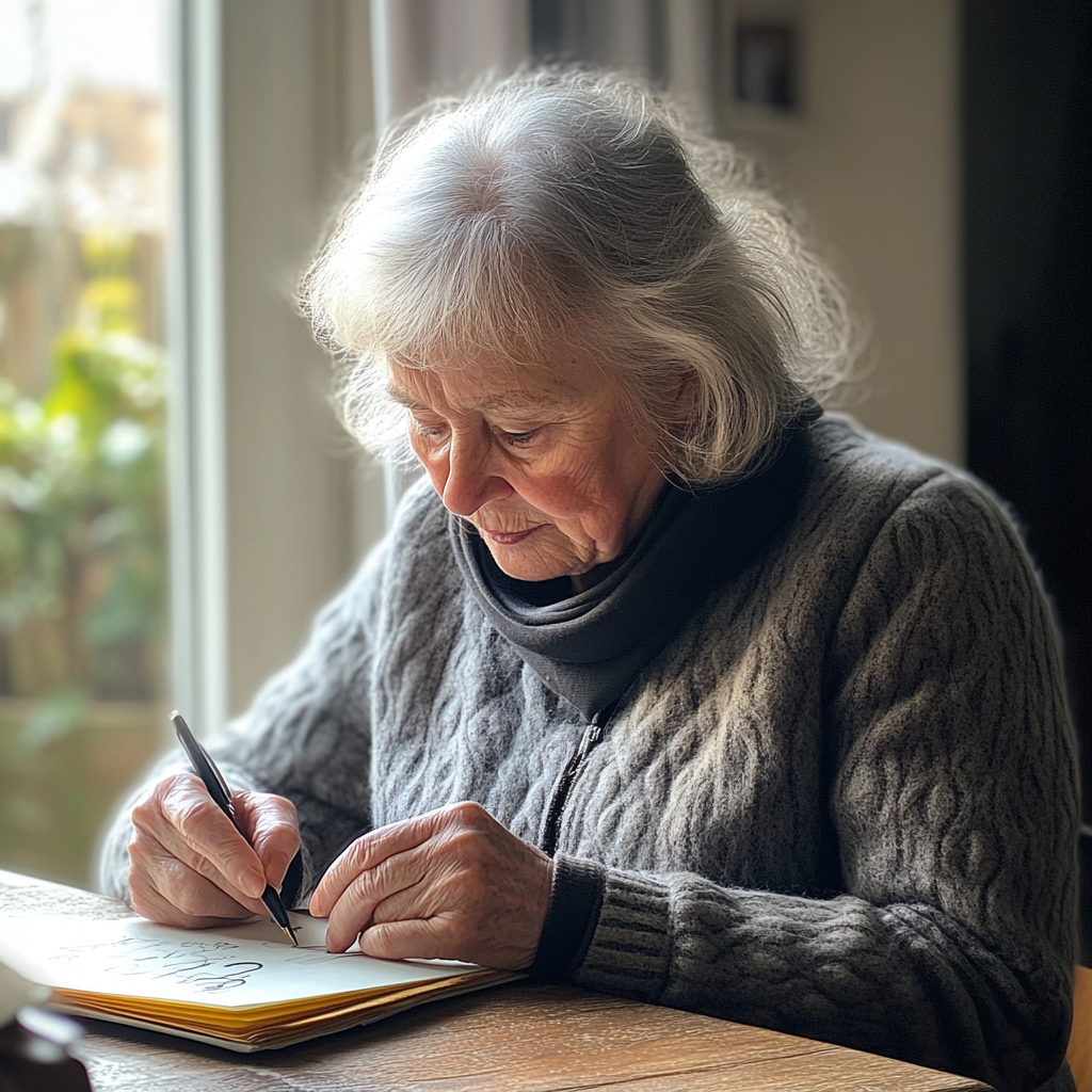 Une femme âgée qui écrit | Source : Midjourney