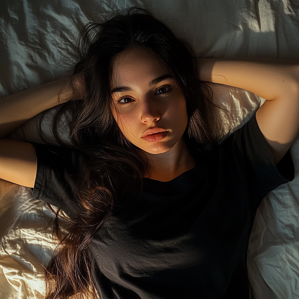 Une femme allongée sur son lit | Source : Midjourney