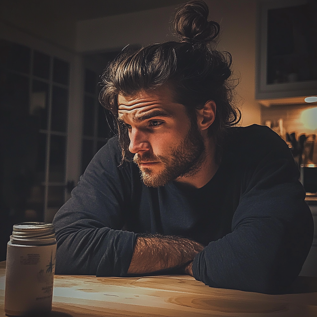 Un homme assis à une table de cuisine | Source : Midjourney