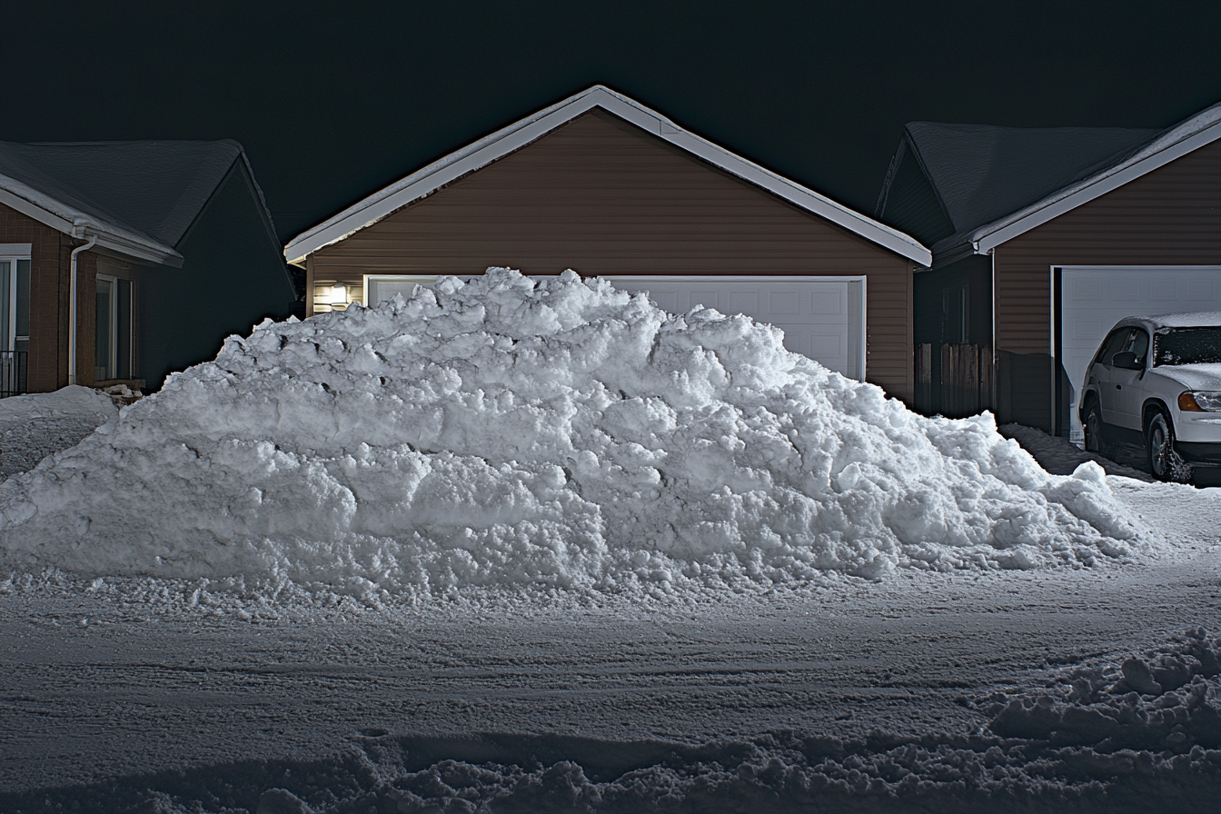 Un énorme tas de neige dans une allée | Source : Midjourney