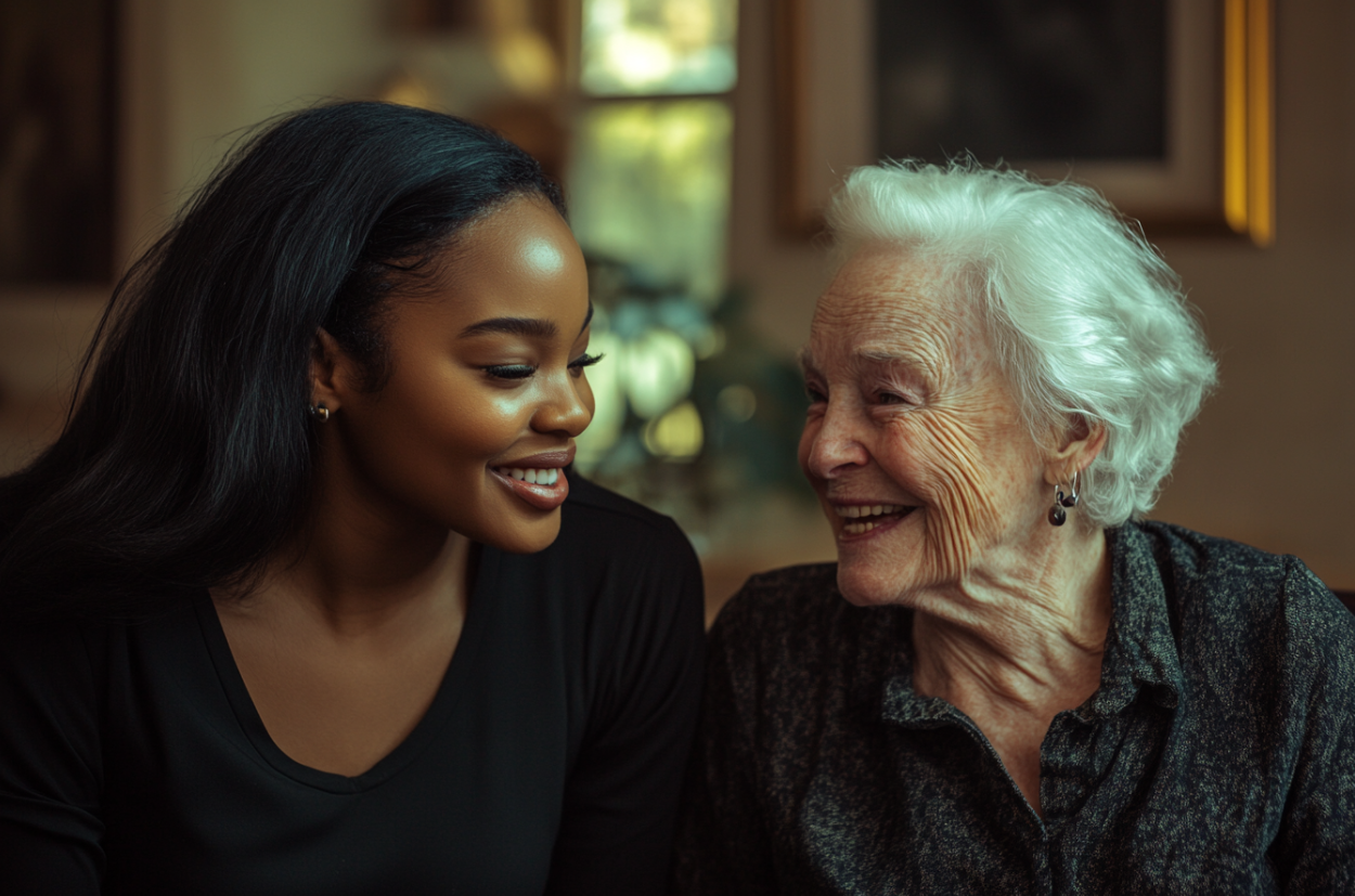 Deux femmes qui rient ensemble | Source : Midjourney