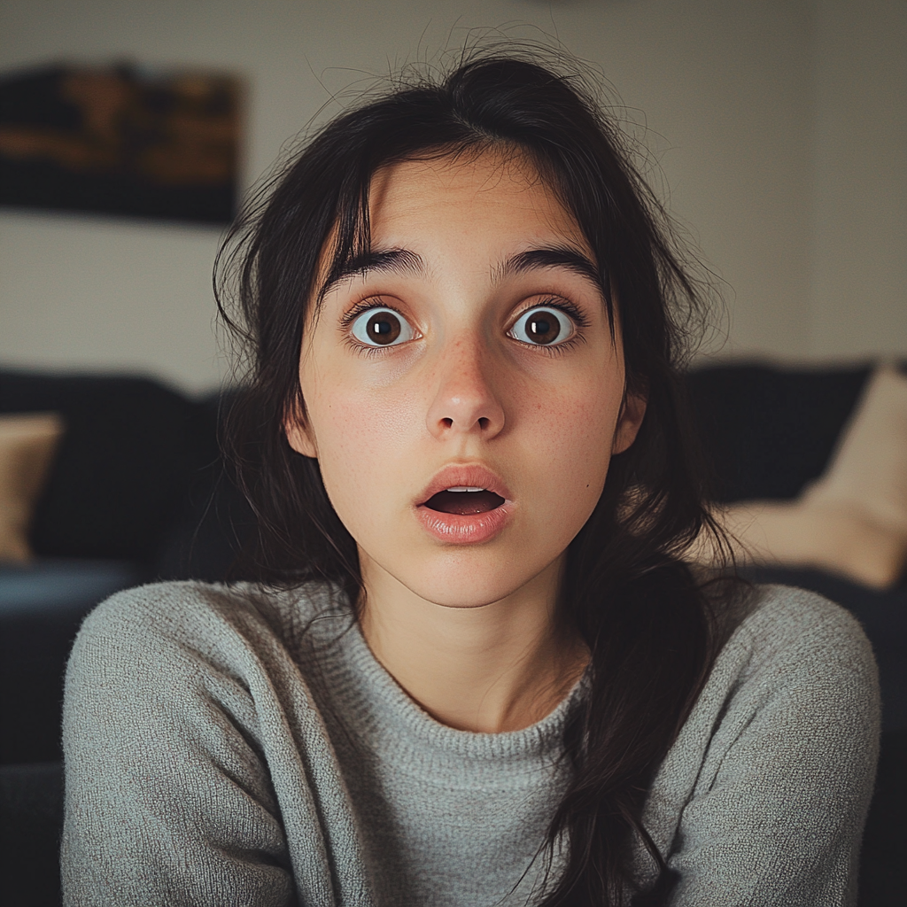 Une fille choquée dans le salon | Source : Midjourney