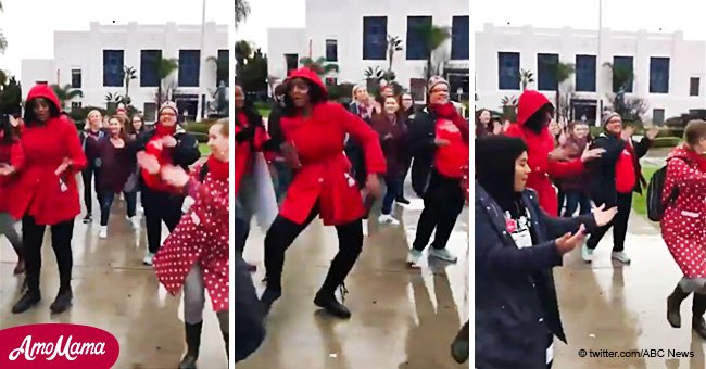 Les enseignants en grève décident de faire une danse énergique expressive pour garder le moral