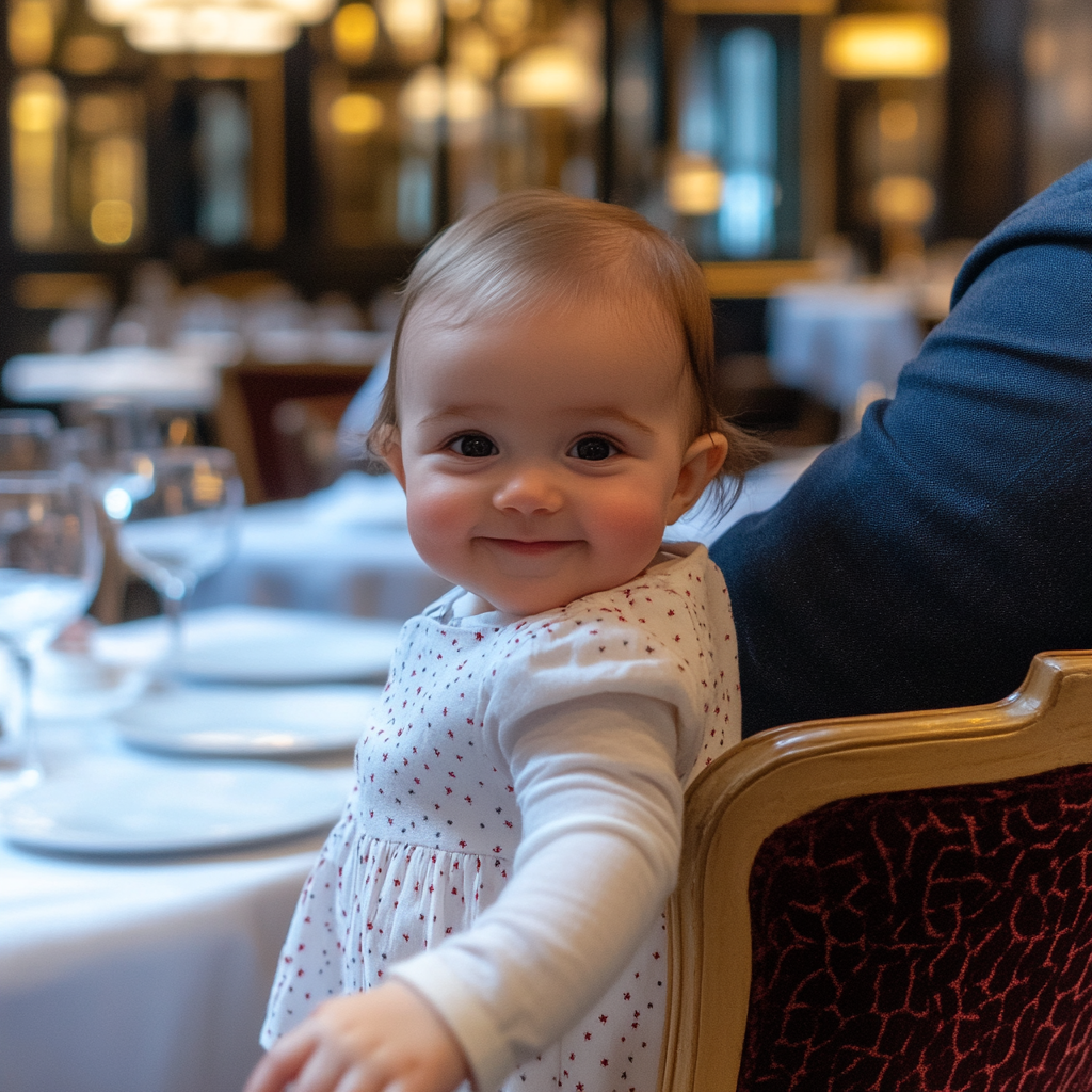 Enfant souriante assise dans un restaurant | Source : Midjourney