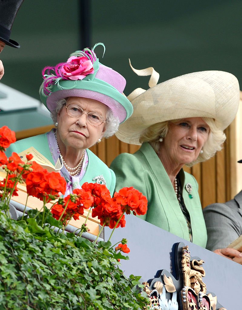 La reine Elizabeth II et Camilla, duchesse de Cornouailles, assistent à la deuxième journée du Royal Ascot à l'hippodrome d'Ascot, le 19 juin 2013 à Ascot, en Angleterre. | Photo : Getty Images