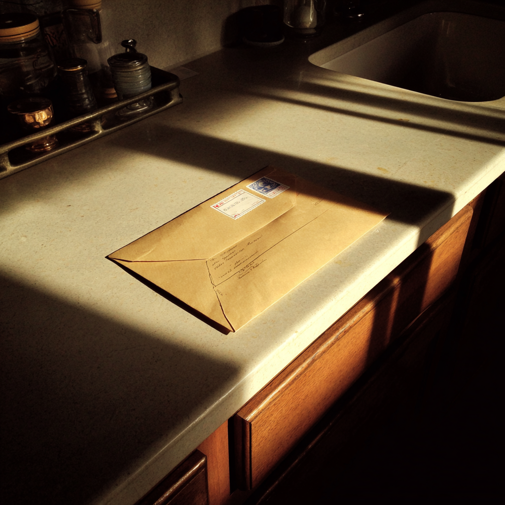 Une enveloppe sur un comptoir de cuisine | Source : Midjourney