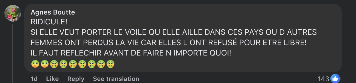Capture d'écran du commentaire d'un internaute I Source : Facebook Purepeople
