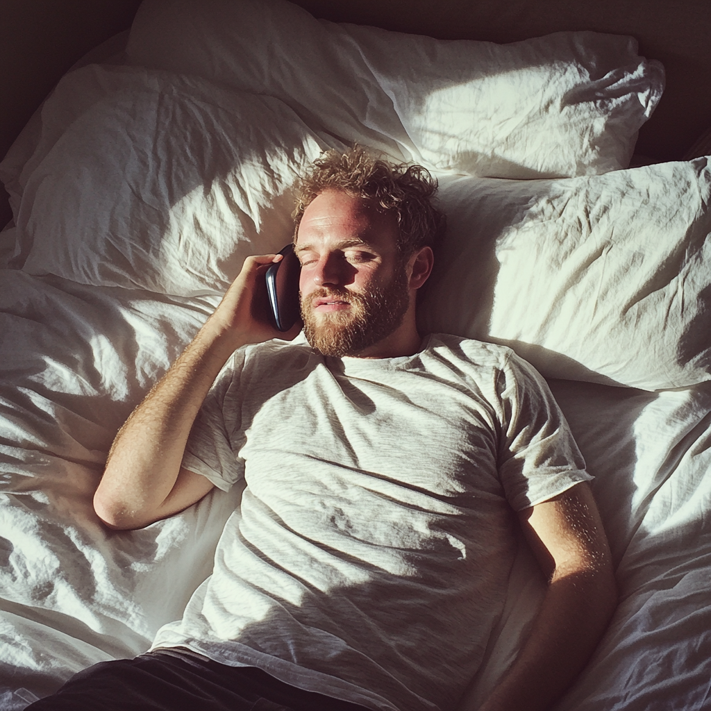 Un homme endormi qui parle au téléphone | Source : Midjourney