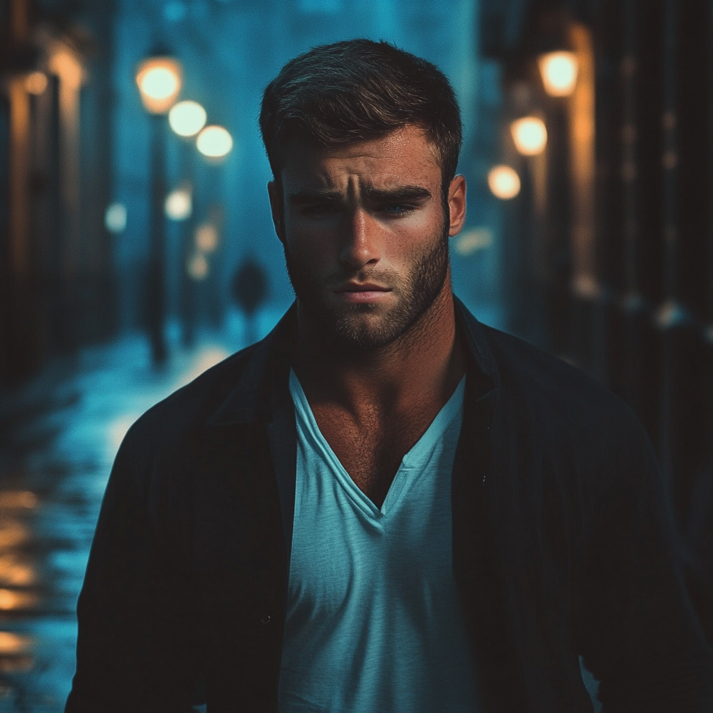 Un homme marchant seul dans une rue vide la nuit | Source : Midjourney